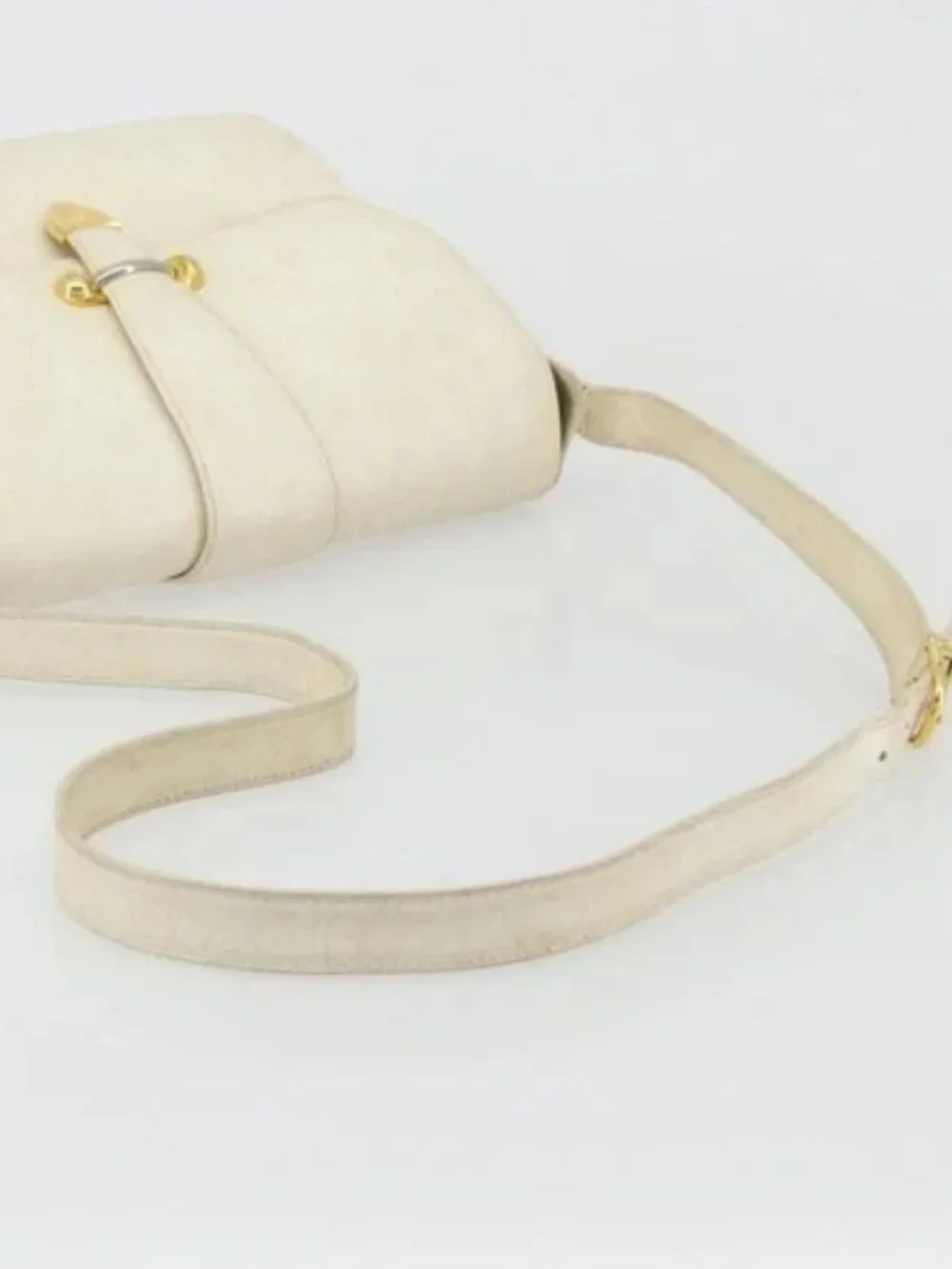 GUCCI Shoulder Bag Leather White Gold Auth BAZ692